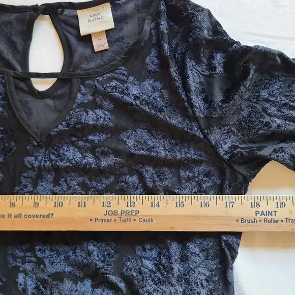 Knox Rose Long Sleeve Burn Out Velvet Chiffon Tiered Black Midi Dress Size M - Picture 9 of 11